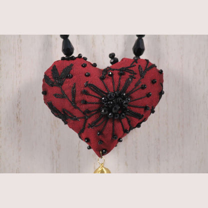 Hand Crafted Red/Black Heart Necklace Mexican Art Jewelry Custom Made