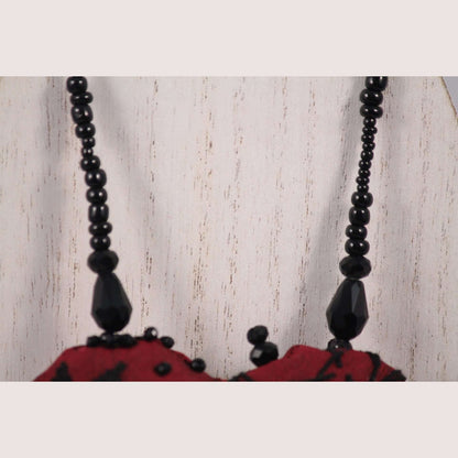 Hand Crafted Red/Black Heart Necklace Mexican Art Jewelry Custom Made