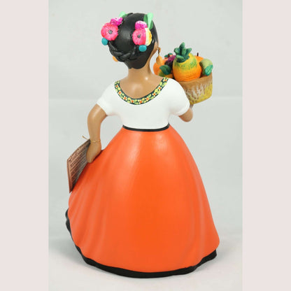 Lupita Doll Basket of Fresh Fruit Orange Espanola Dress Ceramic Mexican