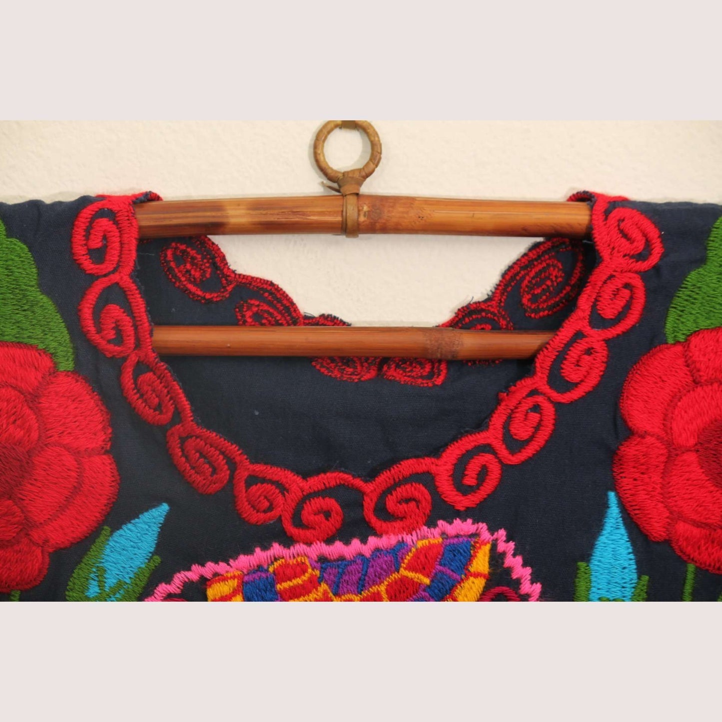 Mexican Navy Blue Embroidered Cotton Blouse/Top/Clothing Oaxaca