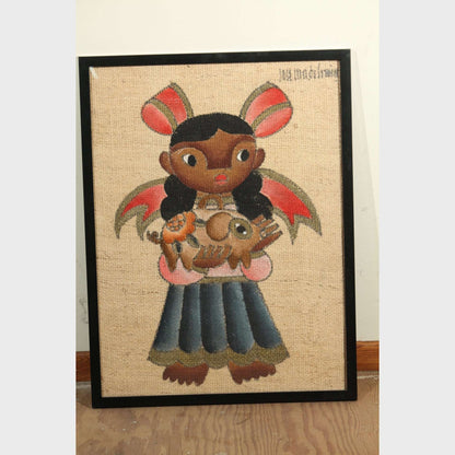 Jose Maria de Servin Boy and Girl with Piglets, Mid-Century Modernism Paintings, a Pair,