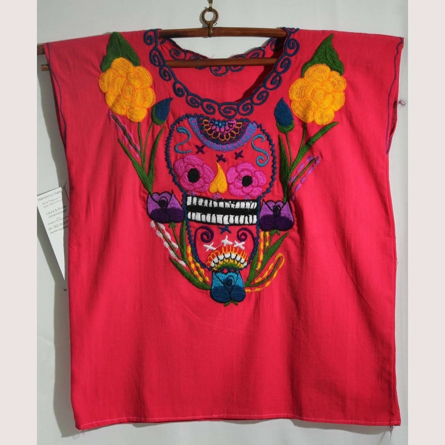 New Authentic Mexican Cotton Blouse/Top Ethnic Embroider Oaxaca Boho/Hippie Fuchsia