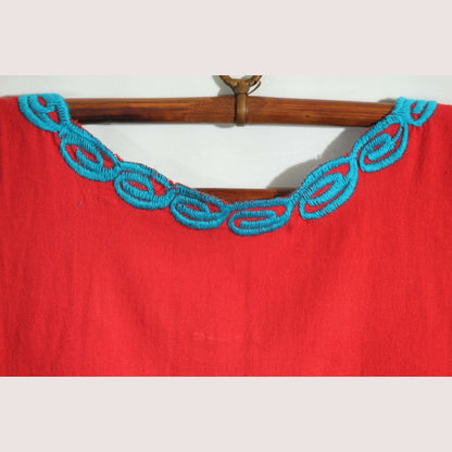 New Authentic Mexican Cotton Blouse/Top Ethnic Embroider Oaxaca Boho/Hippie Red