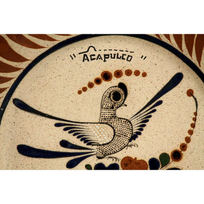 Mexican Ceramic Hanging Plate Initialed Bird Acapulco Hand Painted Folk Art