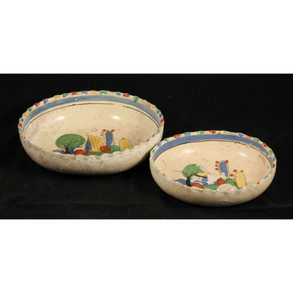 Vintage Mexican Ceramic Nesting Bowls Set of 2 Pottery Rustic Handmade Mexico