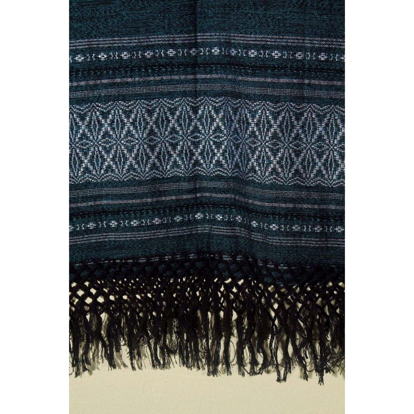 Mexican Loom Woven Cotton Blue/Green Blouse/Top Oaxaca Folk Art Women