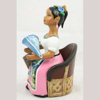 Lupita Doll Sitting w Baby Pink Dress Ceramic Mexican Folk Art